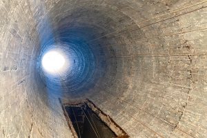 Interior of the smokestack. With the new, improved system, incinerators will no longer be used to burn waste, the smokestack will be deconstructed and materials suitable for re-use will be preserved.